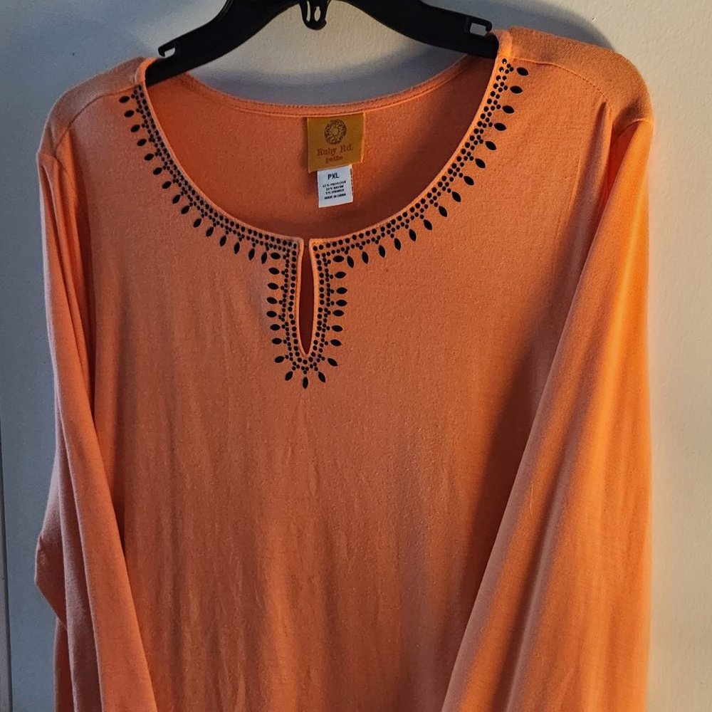 Ruby Road Orange knit tunic with embellishment size PEL